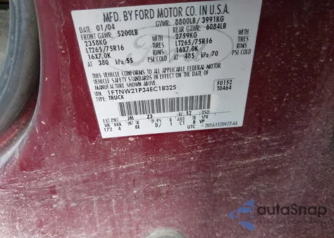 2004 Ford F-250 Lariat/Xl/Xlt из США, поврежденный, VIN 1FTNW21P34EC18325